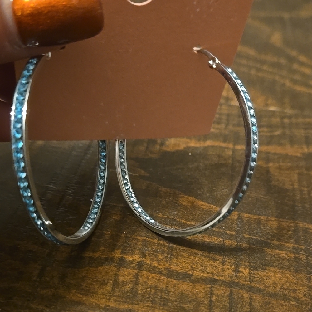 Elegant Silver and Blue Hoop Earrings